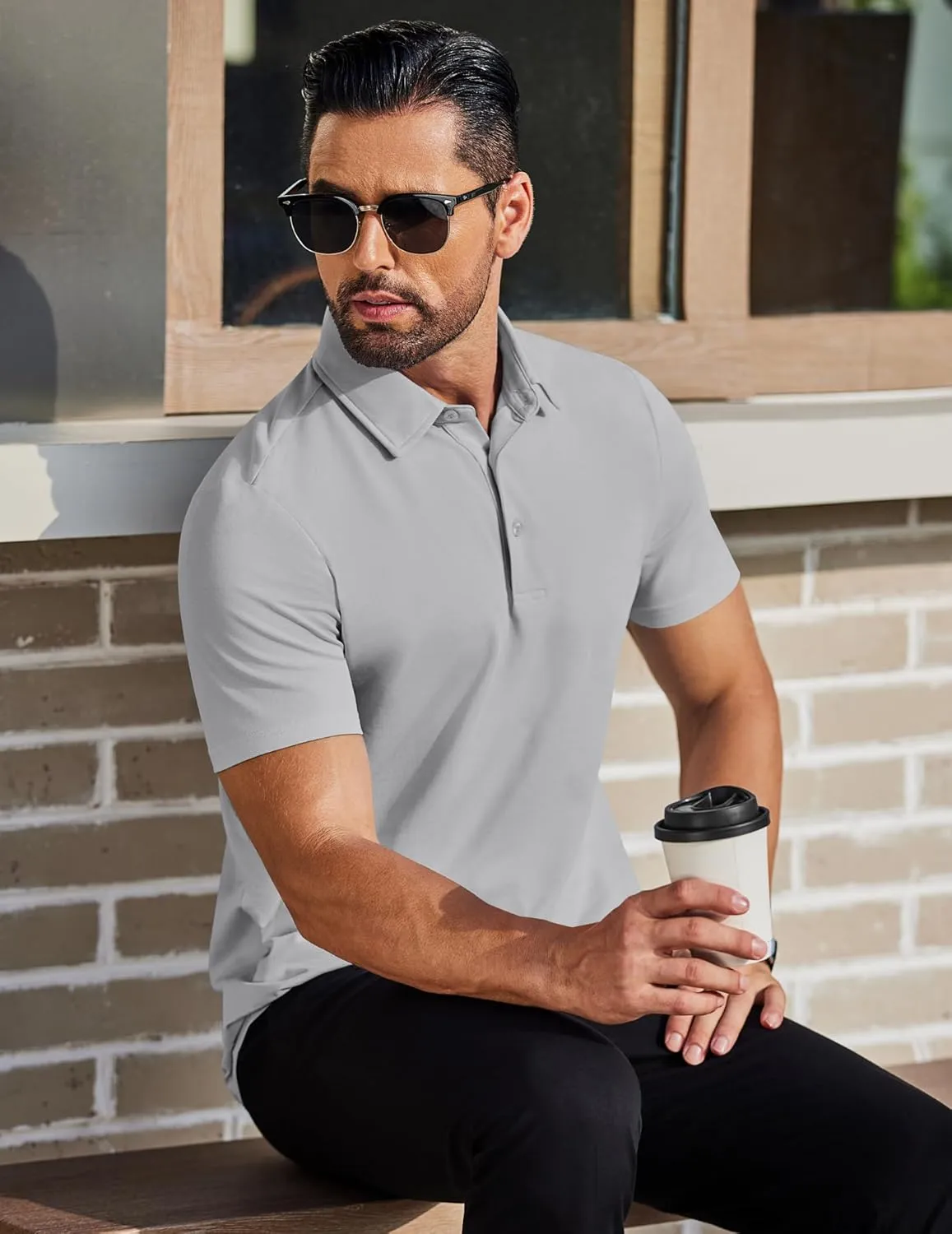 COOFANDY Men's Polo Shirts Short Sleeve Slim Fit Casual Solid Basic Golf Shirt Collared T-Shirt