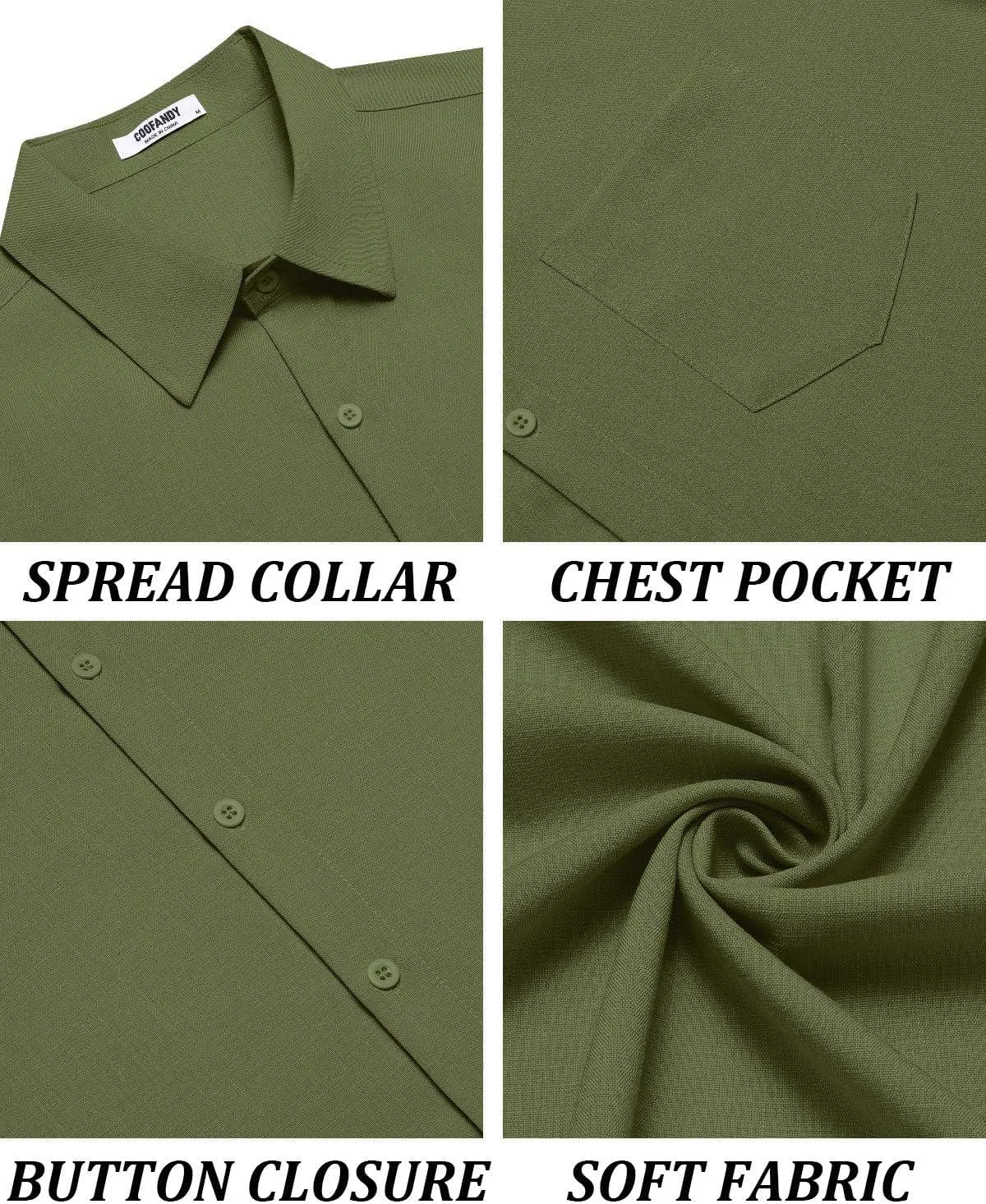 COOFANDY Men's Short Sleeve Button Down Shirt Casual Linen Shirts Summer Beach Vacation Shirt with Pocket