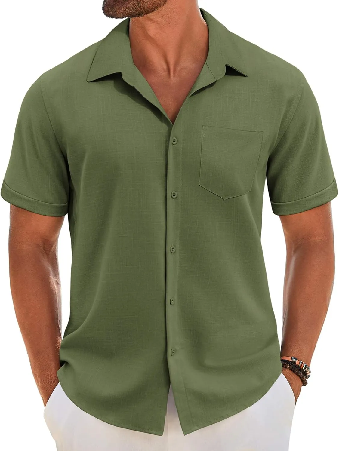 COOFANDY Men's Short Sleeve Button Down Shirt Casual Linen Shirts Summer Beach Vacation Shirt with Pocket