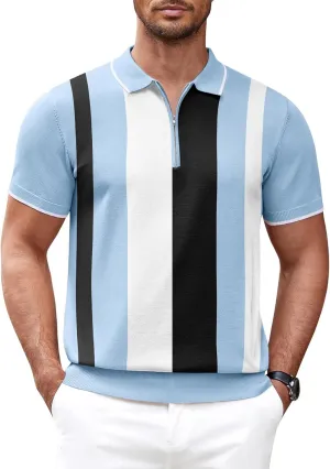 COOFANDY Men's Zipper Polo Shirt Casual Knit Short Sleeve Polo T Shirt Classic Fit Shirts