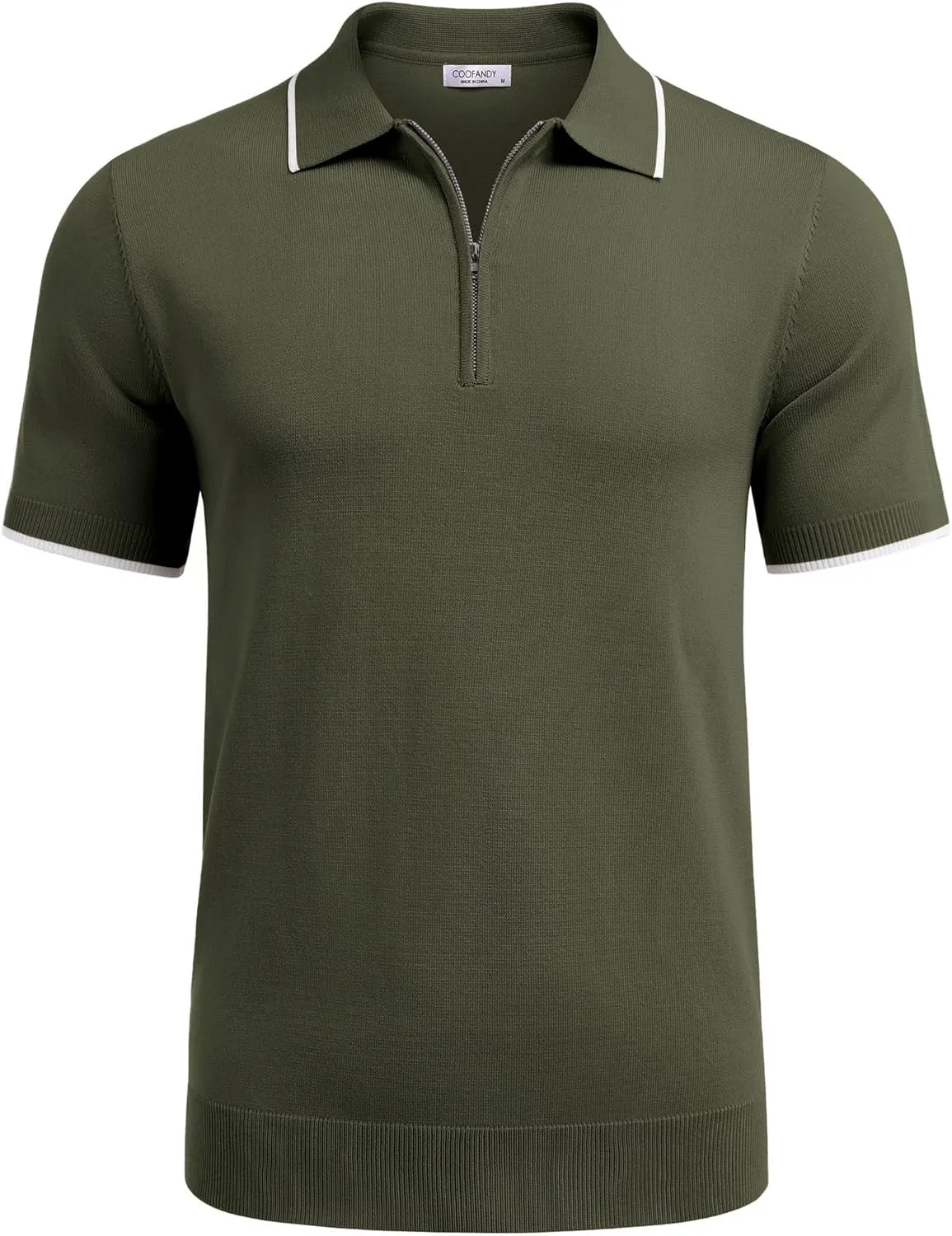 COOFANDY Men's Zipper Polo Shirt Casual Knit Short Sleeve Polo T Shirt Classic Fit Shirts