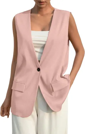 COTECRAM 2024 Vest Tops for Women Trendy Summer Sleeveless Blazer Jackets Button Casual Open Front Waistcoat Dressy Suit Vest