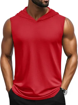 Cotrasen Men's UPF 50  Cotton Hooded Tank Top Sleeveless Hoodie Lightweight Casual Gym Workout Shirt Cooling Muscle Tee Shirt