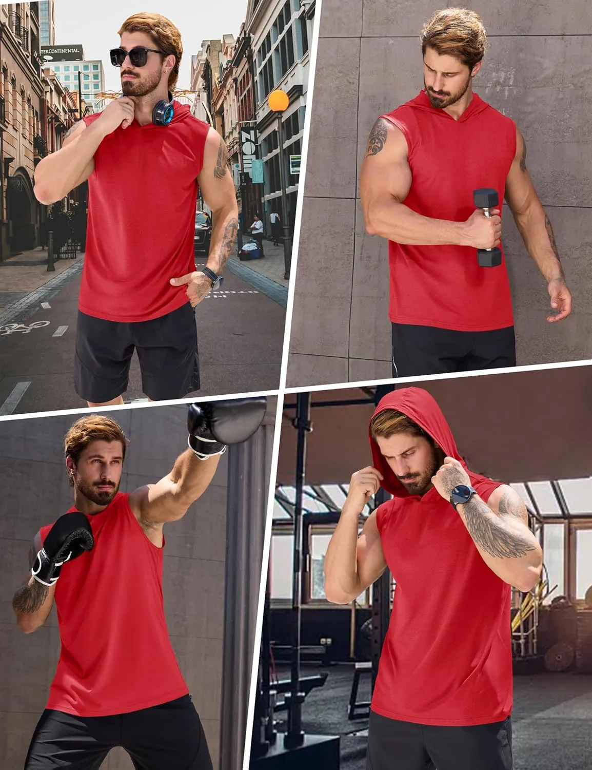 Cotrasen Men's UPF 50  Cotton Hooded Tank Top Sleeveless Hoodie Lightweight Casual Gym Workout Shirt Cooling Muscle Tee Shirt