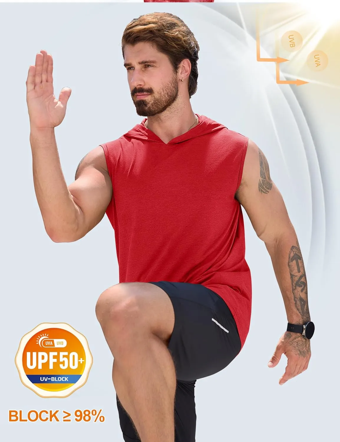 Cotrasen Men's UPF 50  Cotton Hooded Tank Top Sleeveless Hoodie Lightweight Casual Gym Workout Shirt Cooling Muscle Tee Shirt