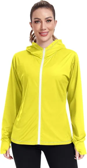Cream Womens UPF Hoodie UPF 50  Sun Protection Jacket Hooded Women's Hoodie Zip Front Rash Guard