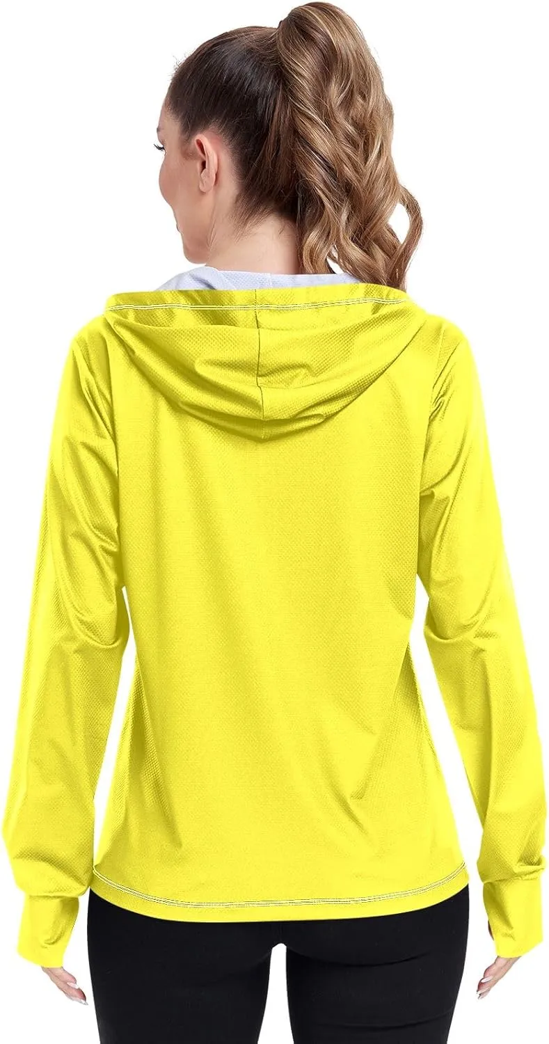 Cream Womens UPF Hoodie UPF 50  Sun Protection Jacket Hooded Women's Hoodie Zip Front Rash Guard