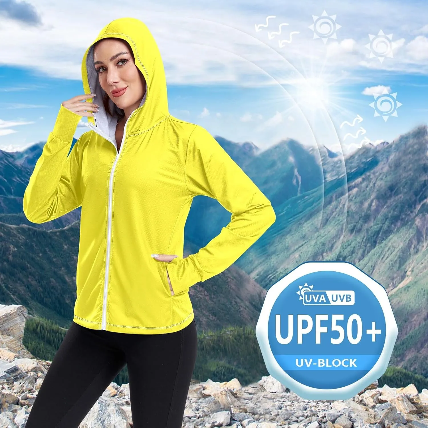 Cream Womens UPF Hoodie UPF 50  Sun Protection Jacket Hooded Women's Hoodie Zip Front Rash Guard