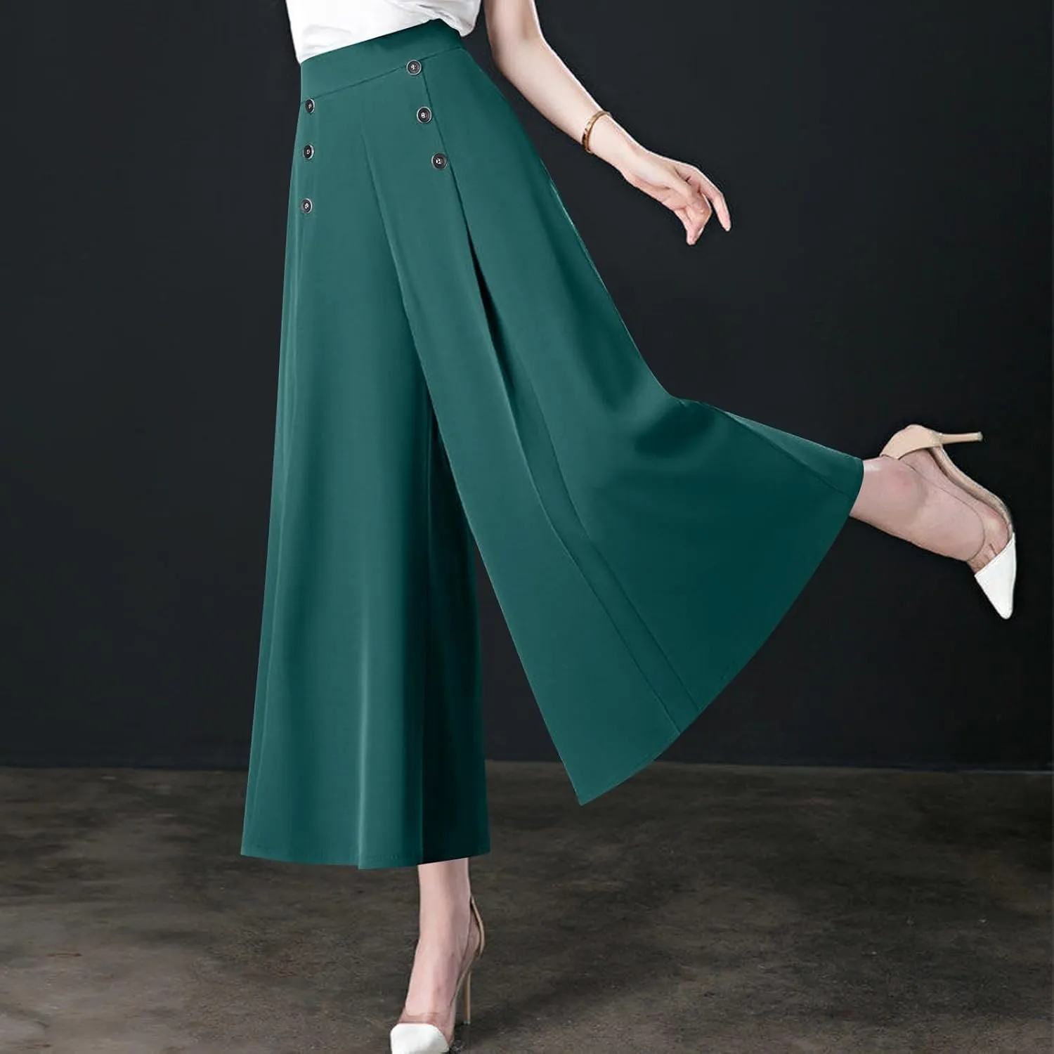 Culottes for Women Summer Dress Pants 2024 Work High Waist Business Casual Wide Leg Long Palazzo Pants Regular Size