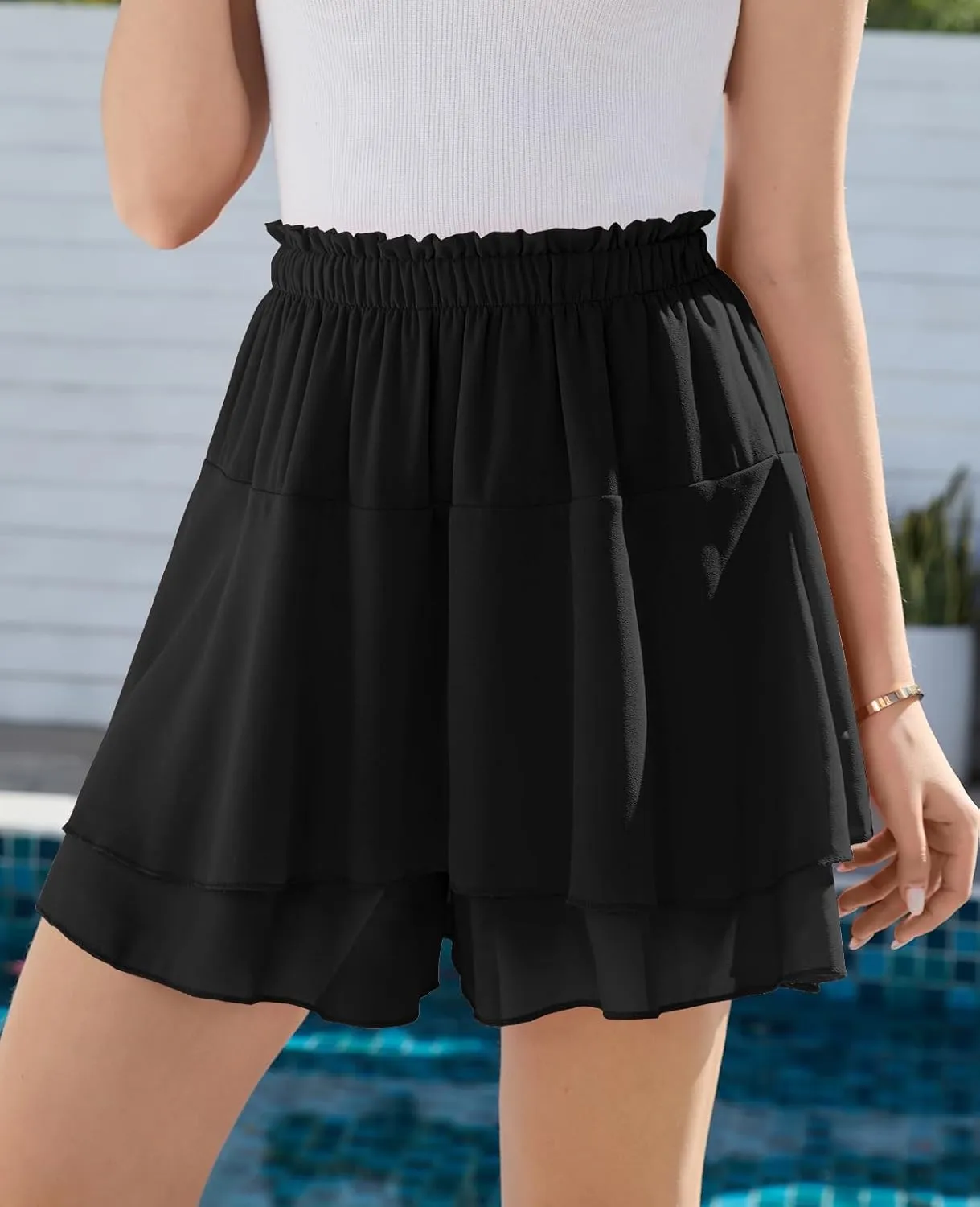CYiNu Women's Flowy Short Boho Floral Skorts Casual Ruffle High Waist Mini Skirts Summer Running Chiffon Butterfly Culottes