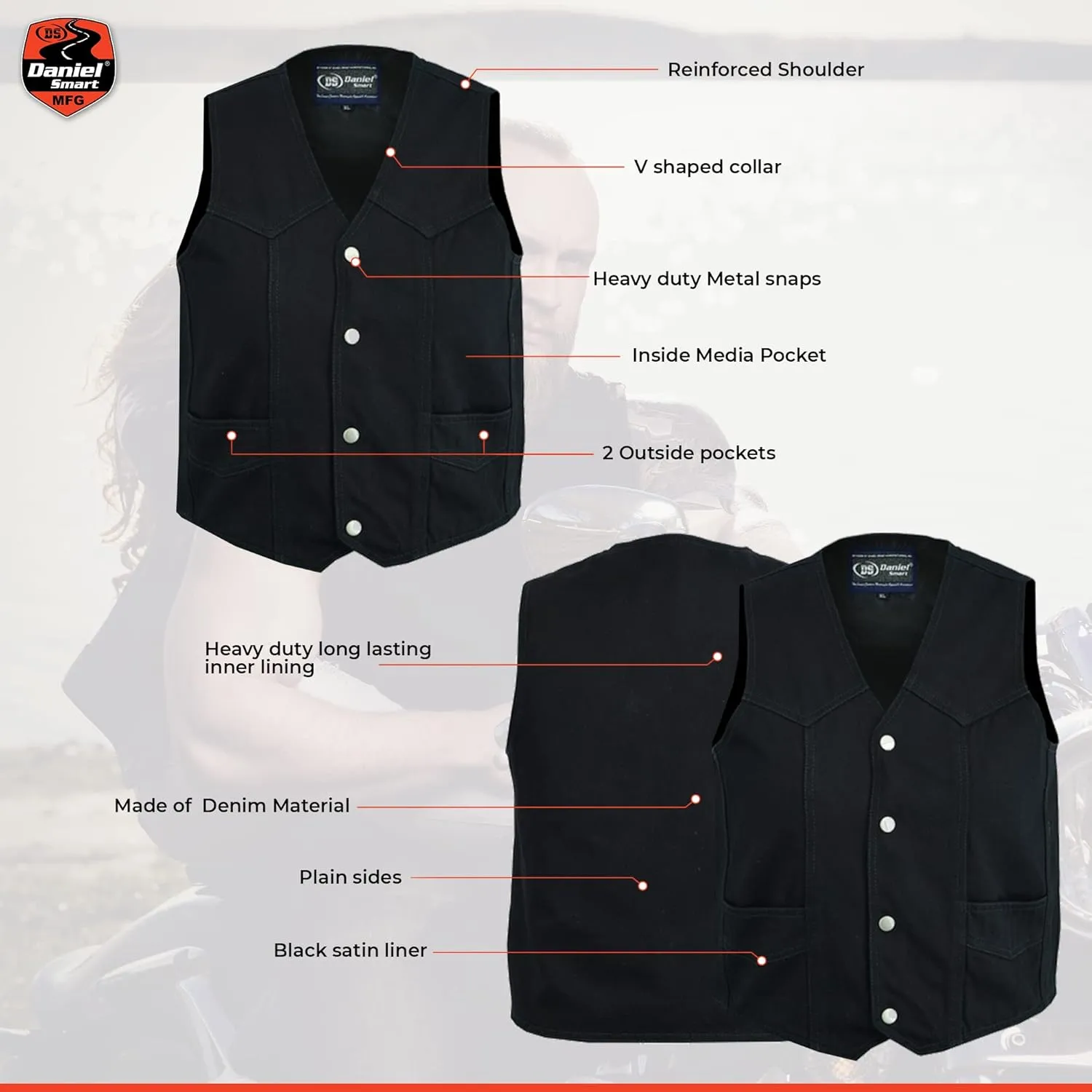 Daniel Smart Kids Jean Vest Premium Quality Denim Vest Kids with Unique V Neck Design and Multiple Pockets