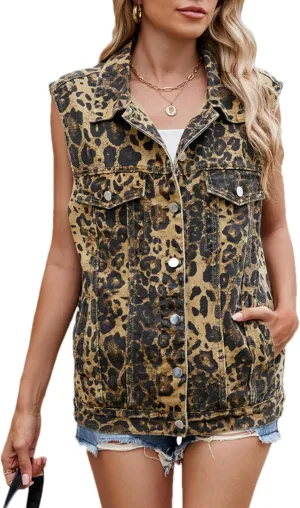 Denim Jean Vest for Women Oversized Sleeveless Mid Long Button Down Denim Waistcoat