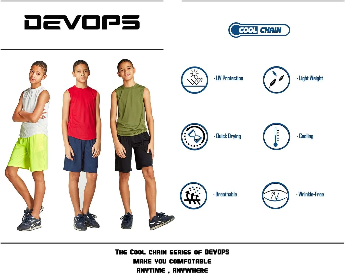 DEVOPS 2 Pack Boys Cool Dry-Fit Workout Tank Top Sleeveless