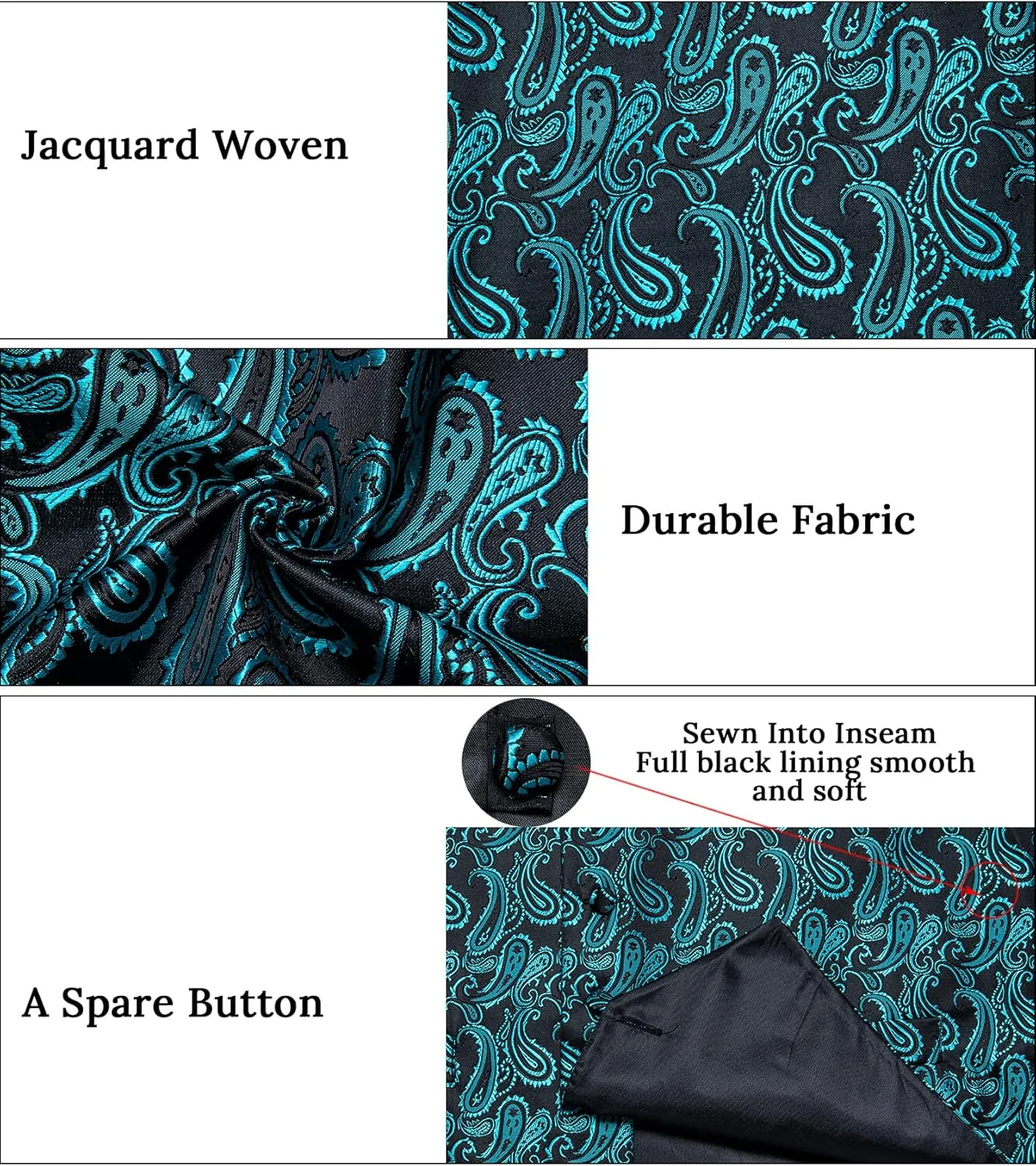 DiBanGu Men's Suit Vest Formal Men Paisley Vest Jacquard Tie Waistcoat Hanky Set With Tie Ring Wedding Party 5PCS