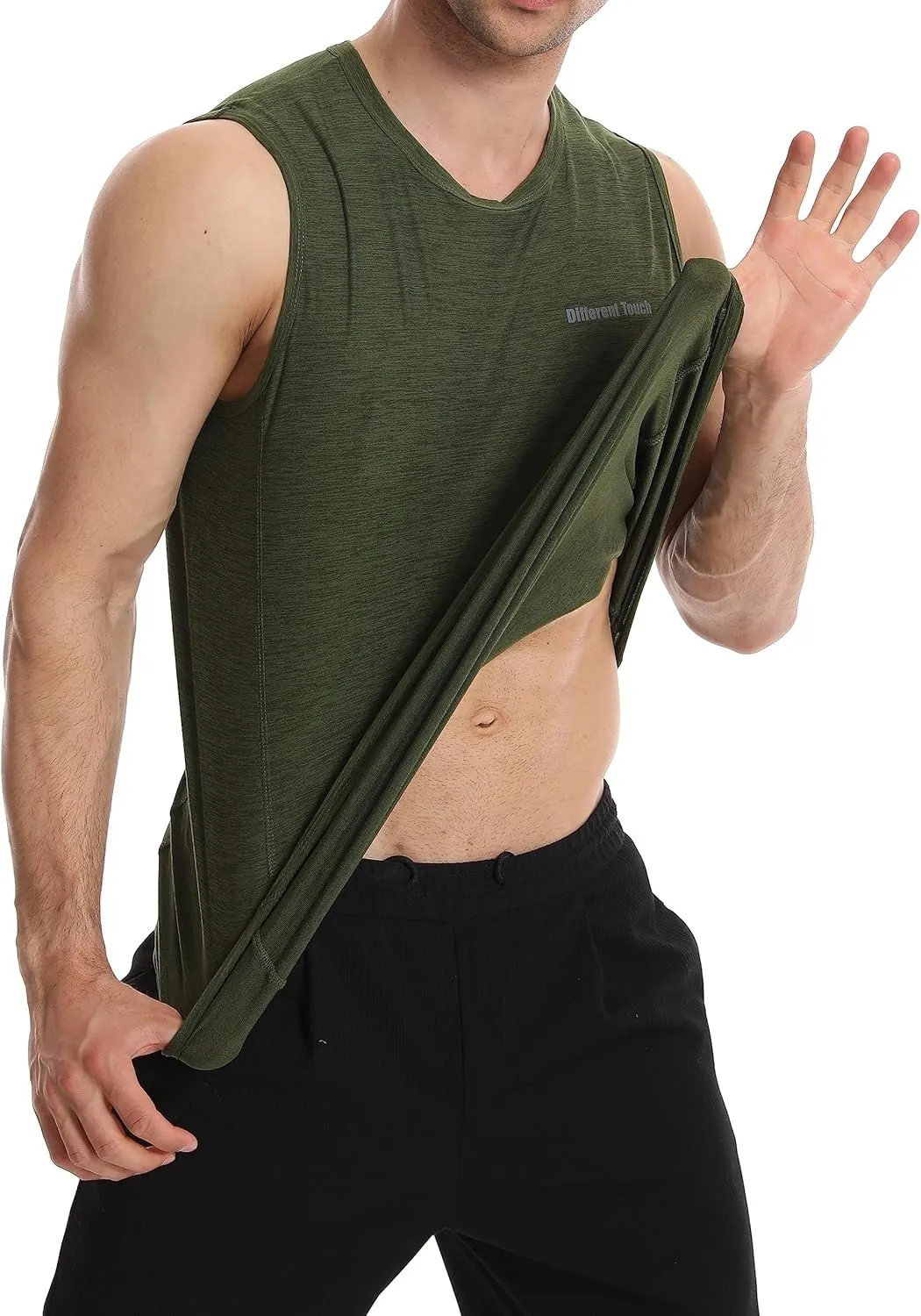 Different Touch Mens Active Gym Workout Sleeveless Shirt Quick Dry Crew Neck Muscle Tank Top