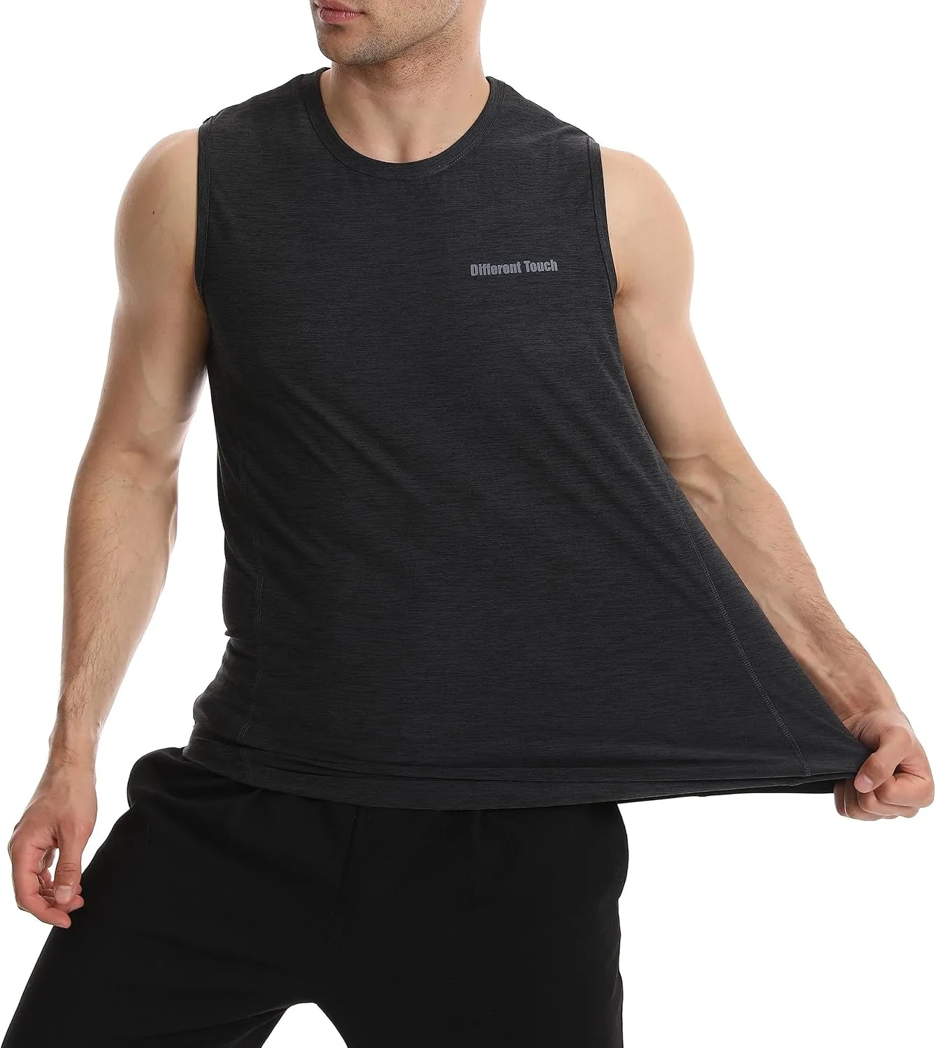 Different Touch Mens Active Gym Workout Sleeveless Shirt Quick Dry Crew Neck Muscle Tank Top