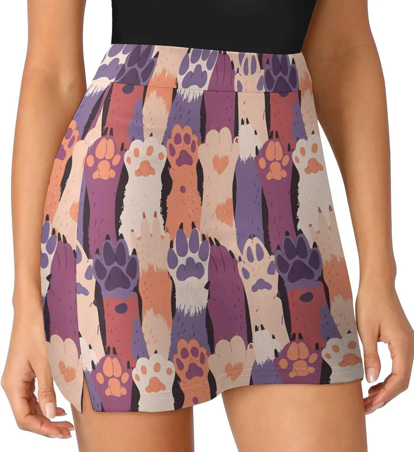 Dog Cat Animal Paws Short Skirt Women Shorts Skorts Tenis Skirt High Waisted Stretchy Skorts Athletic Pockets