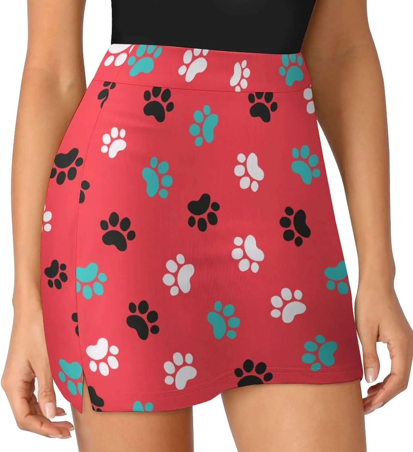 Dog Cat Animal Paws Short Skirt Women Shorts Skorts Tenis Skirt High Waisted Stretchy Skorts Athletic Pockets