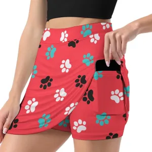 Dog Cat Animal Paws Short Skirt Women Shorts Skorts Tenis Skirt High Waisted Stretchy Skorts Athletic Pockets