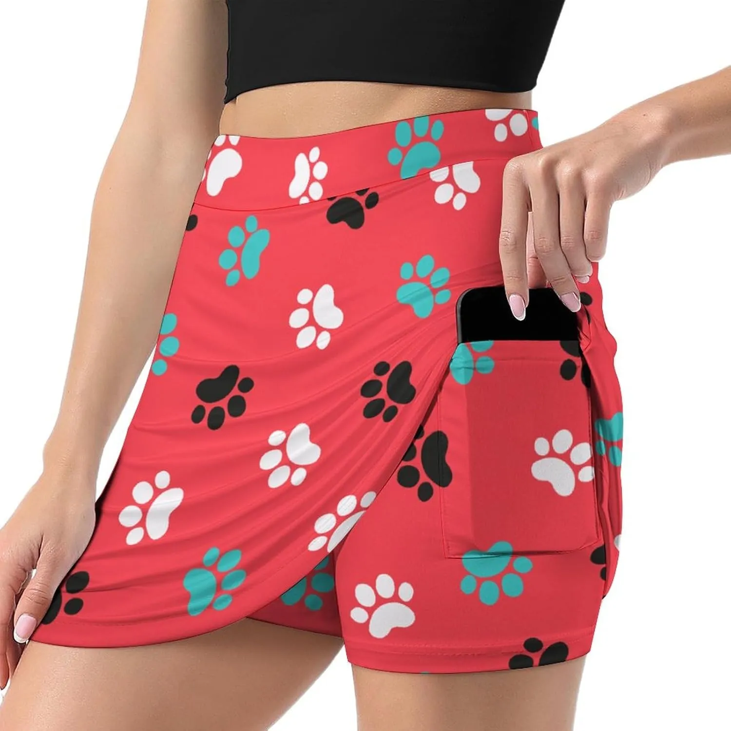Dog Cat Animal Paws Short Skirt Women Shorts Skorts Tenis Skirt High Waisted Stretchy Skorts Athletic Pockets
