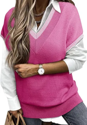 Dokotoo Women's V Neck Sleeveless Sweater Vest Casual Solid Cap Sleeve Knit Pullover Tank Tops 2024 Clothes
