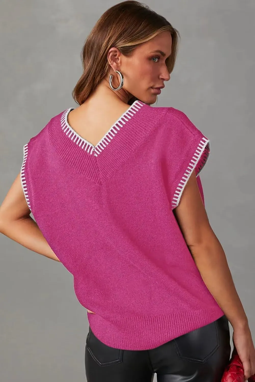 Dokotoo Women's V Neck Sleeveless Sweater Vest Casual Solid Cap Sleeve Knit Pullover Tank Tops 2024 Clothes