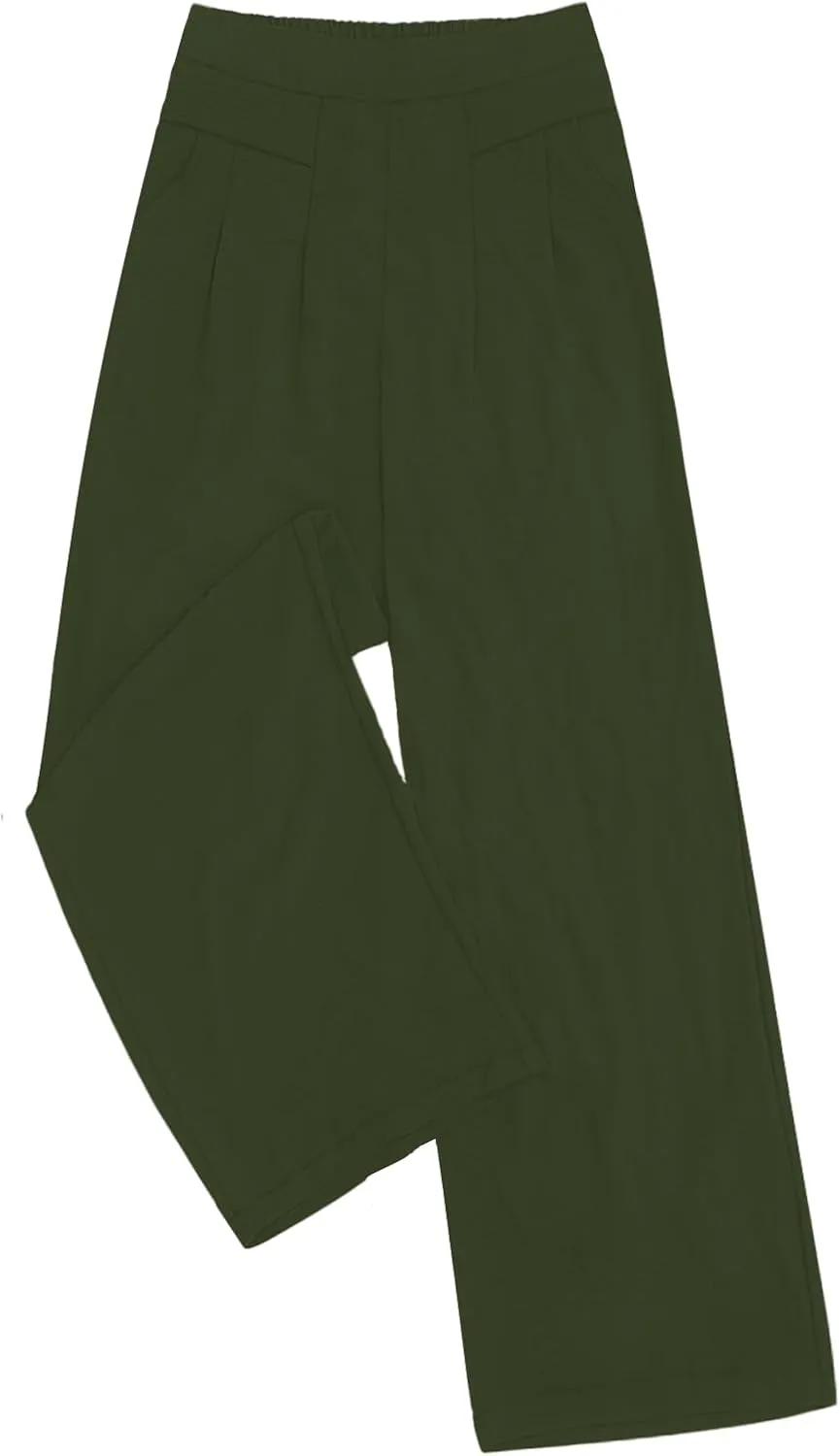 DouBCQ Women's Culottes Wide Leg Pants Elastic Waist Trousers Casual Palazzo Pants with Pockets