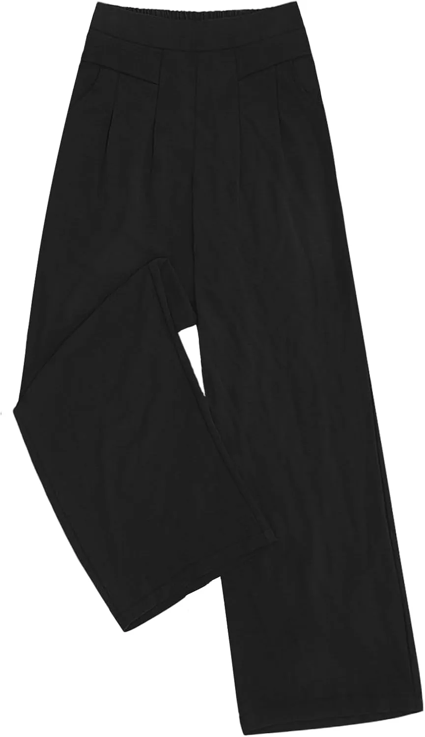 DouBCQ Women's Culottes Wide Leg Pants Elastic Waist Trousers Casual Palazzo Pants with Pockets