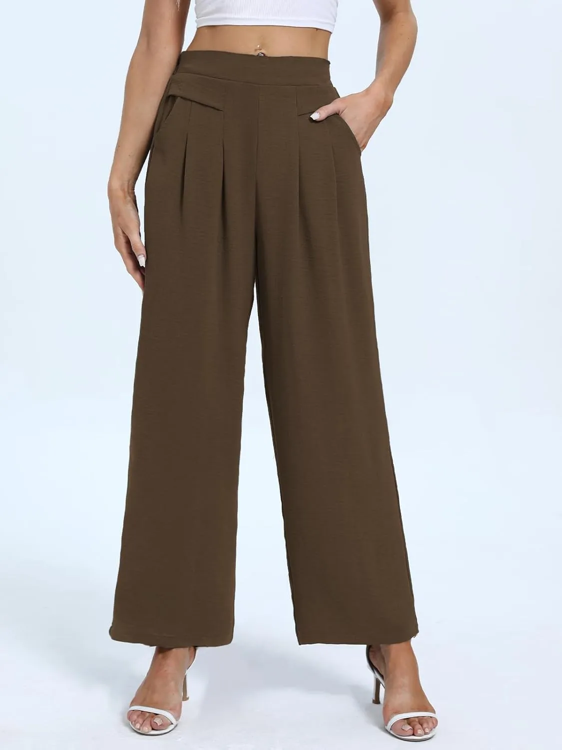DouBCQ Women's Culottes Wide Leg Pants Elastic Waist Trousers Casual Palazzo Pants with Pockets
