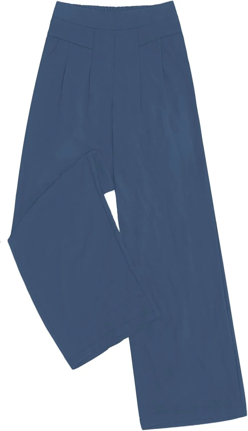 DouBCQ Women's Culottes Wide Leg Pants Elastic Waist Trousers Casual Palazzo Pants with Pockets