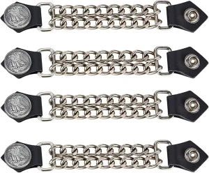 Dream Apparel Faux Leather Motorcycle Vest Extender for Men Biker Double Diamond Cut Chrome Chain 4PCS Per Set