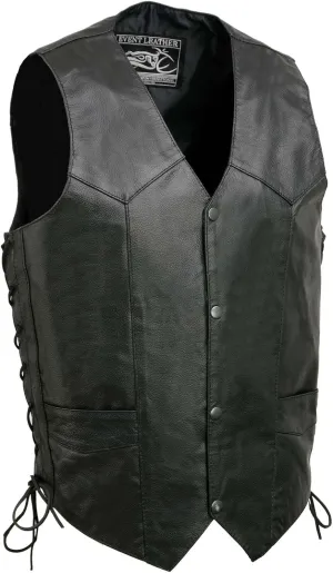 EL1315 Men's Club Style Black Leather Motorcycle Riders Vest w/Side Lace - Riding Club