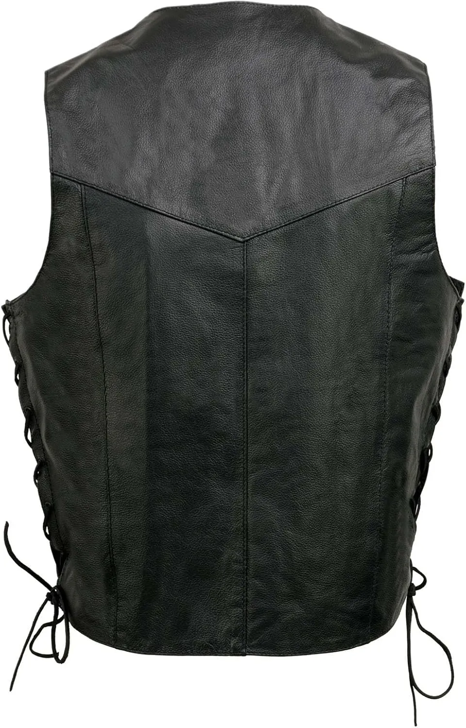 EL1315 Men's Club Style Black Leather Motorcycle Riders Vest w/Side Lace - Riding Club