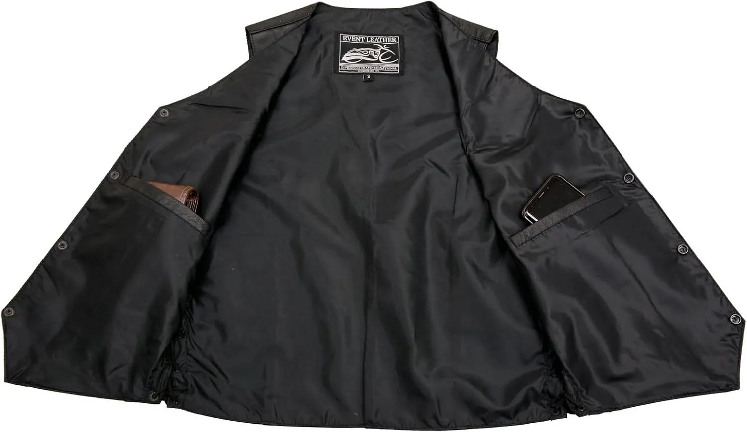 EL1315 Men's Club Style Black Leather Motorcycle Riders Vest w/Side Lace - Riding Club
