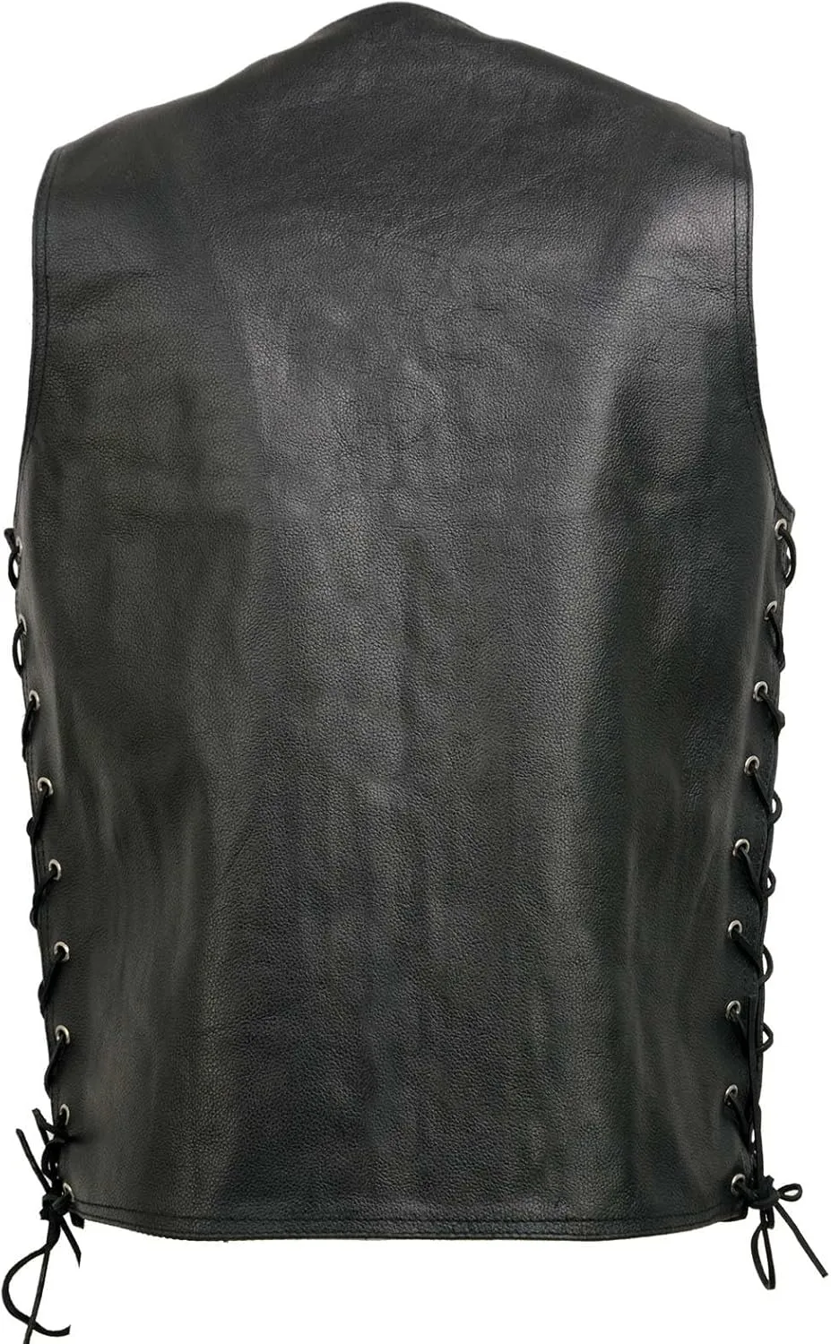 EL5360TALL Black Motorcycle Leather Vest Tall Sizes with Denim Style Pockets -Riding Club Adult Vests