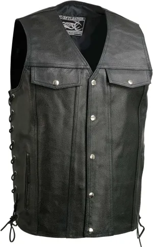 EL5360TALL Black Motorcycle Leather Vest Tall Sizes with Denim Style Pockets -Riding Club Adult Vests