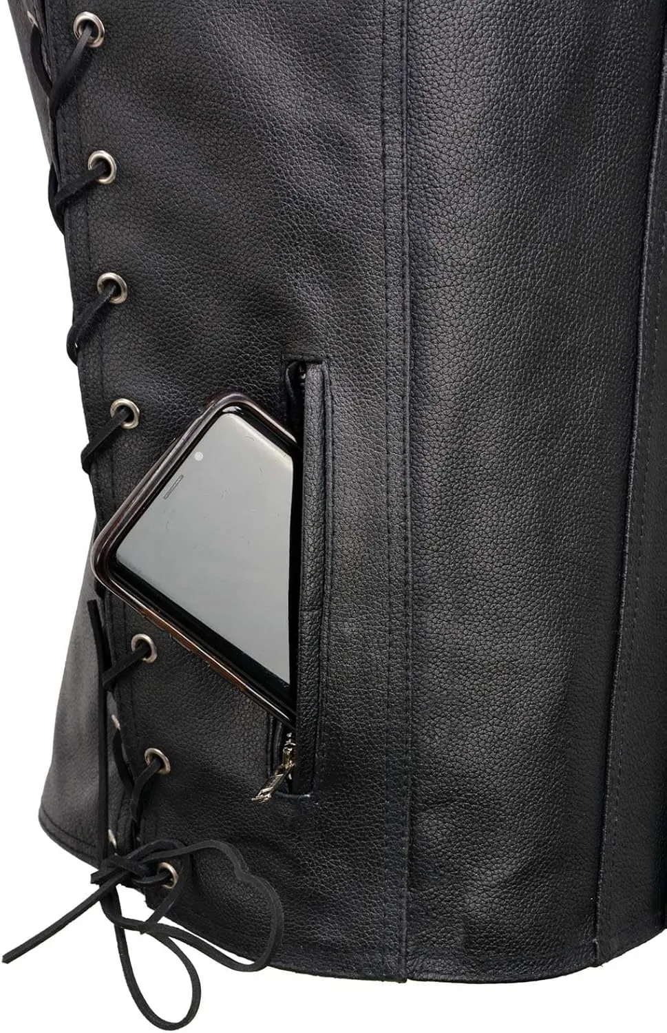 EL5360TALL Black Motorcycle Leather Vest Tall Sizes with Denim Style Pockets -Riding Club Adult Vests