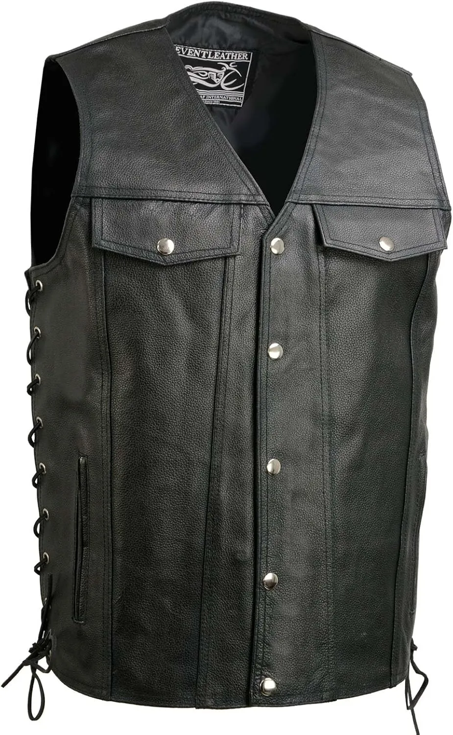 EL5360TALL Black Motorcycle Leather Vest Tall Sizes with Denim Style Pockets -Riding Club Adult Vests