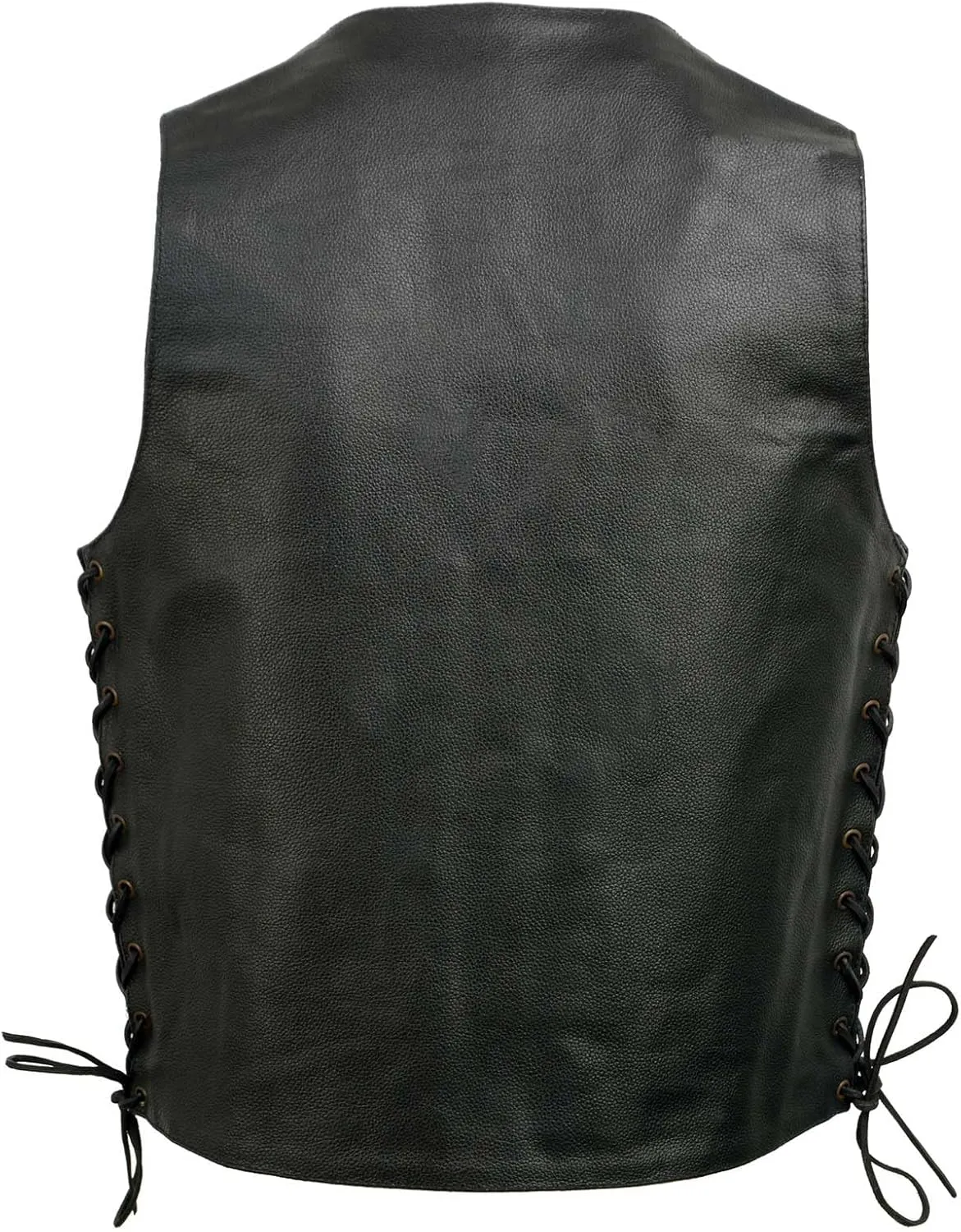 EL5391 Black Motorcycle Leather Vest for Men w/ 10 Pockets- Riding Club Adult Motorcycle Vests - Small