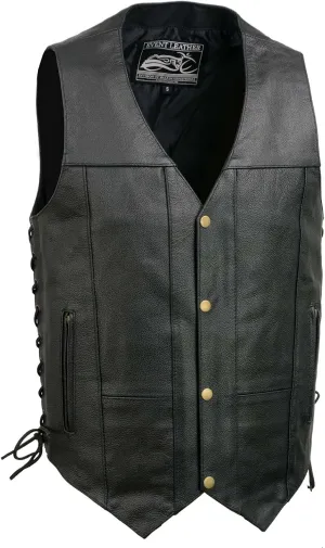EL5391 Black Motorcycle Leather Vest for Men w/ 10 Pockets- Riding Club Adult Motorcycle Vests - Small