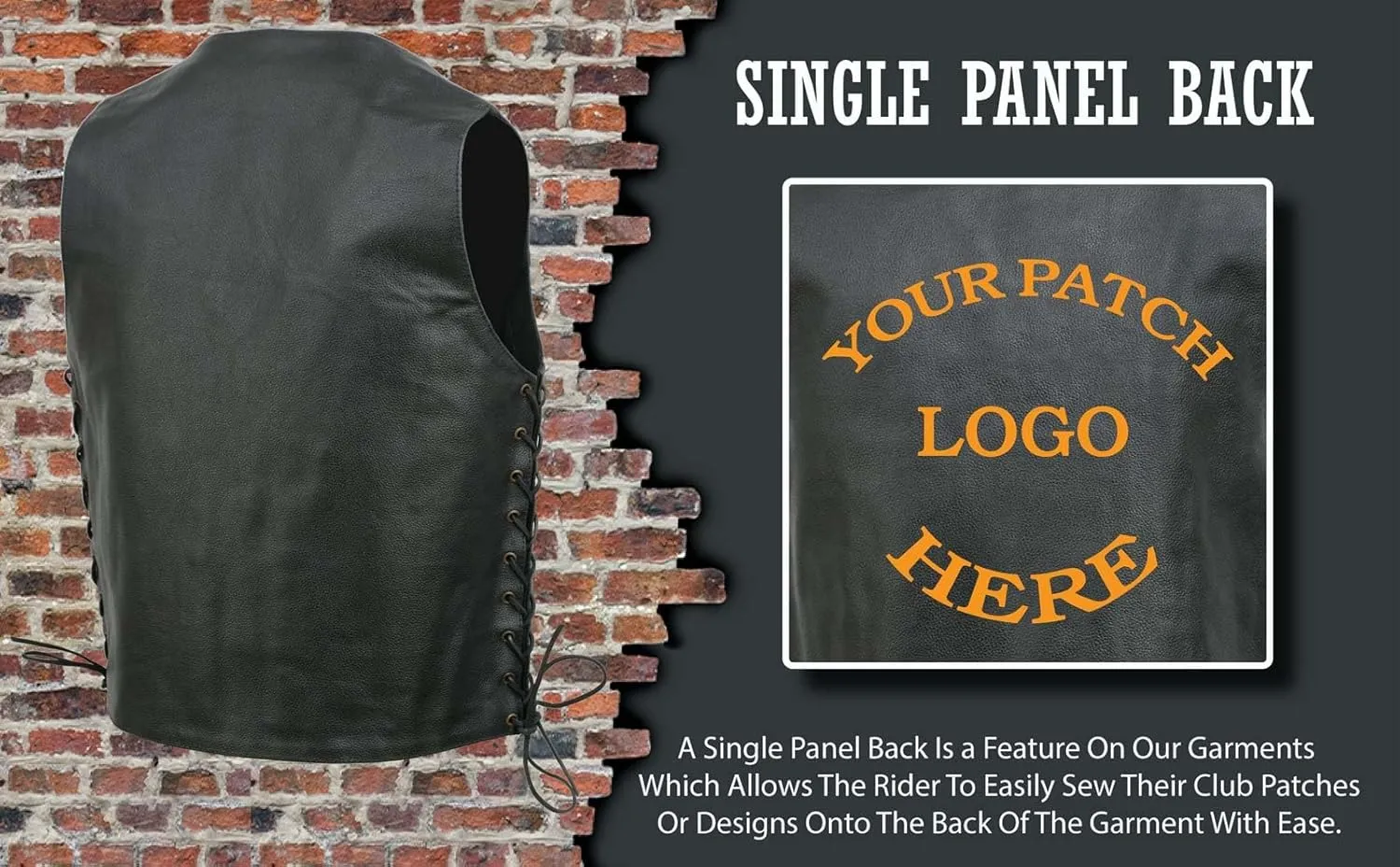 EL5391 Black Motorcycle Leather Vest for Men w/ 10 Pockets- Riding Club Adult Motorcycle Vests - Small