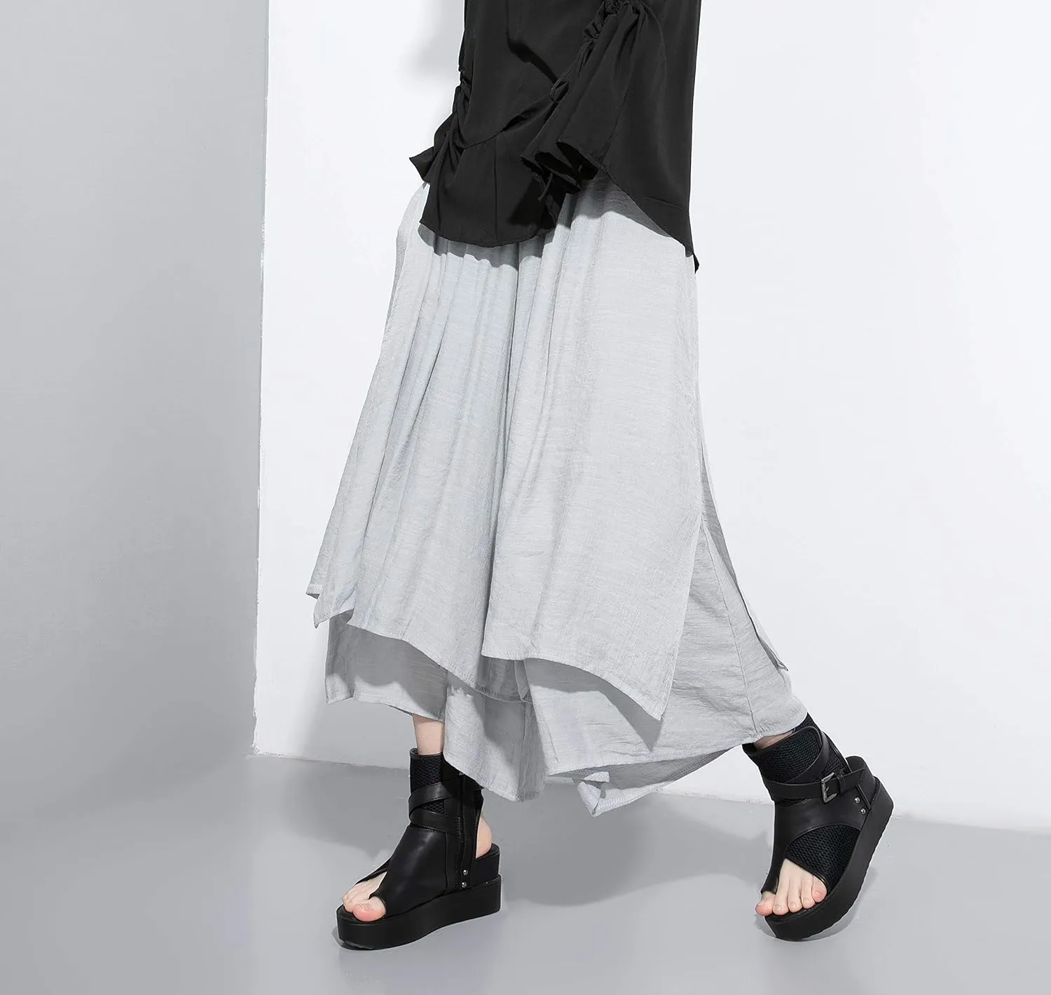 ellazhu Women's Loose Fit Wide Leg Pants with Side Pockets for Casual Lounge Wear Culottes Style GY2416 A