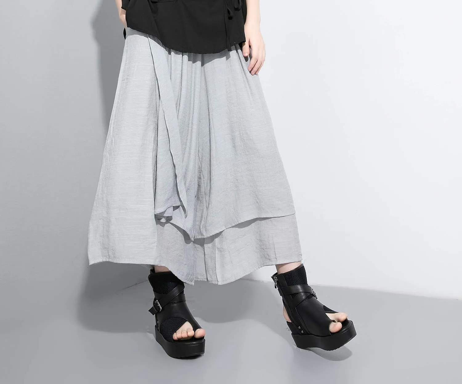 ellazhu Women's Loose Fit Wide Leg Pants with Side Pockets for Casual Lounge Wear Culottes Style GY2416 A
