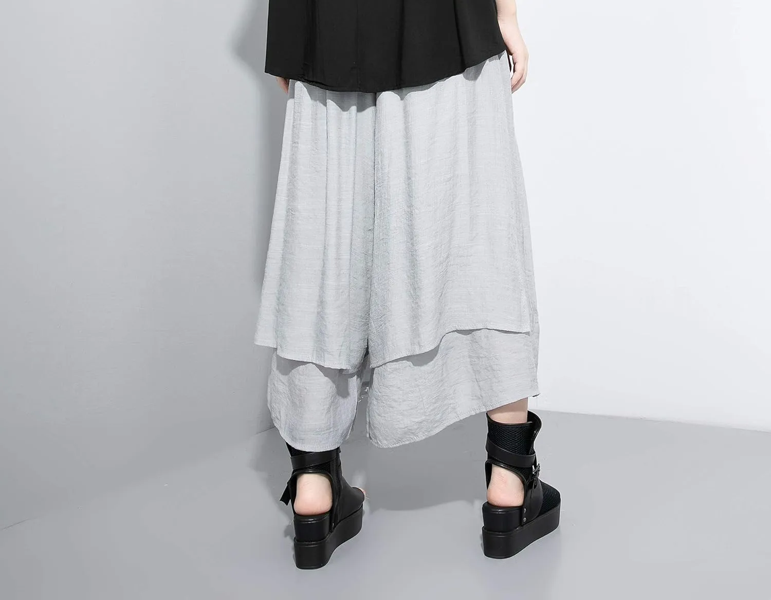 ellazhu Women's Loose Fit Wide Leg Pants with Side Pockets for Casual Lounge Wear Culottes Style GY2416 A