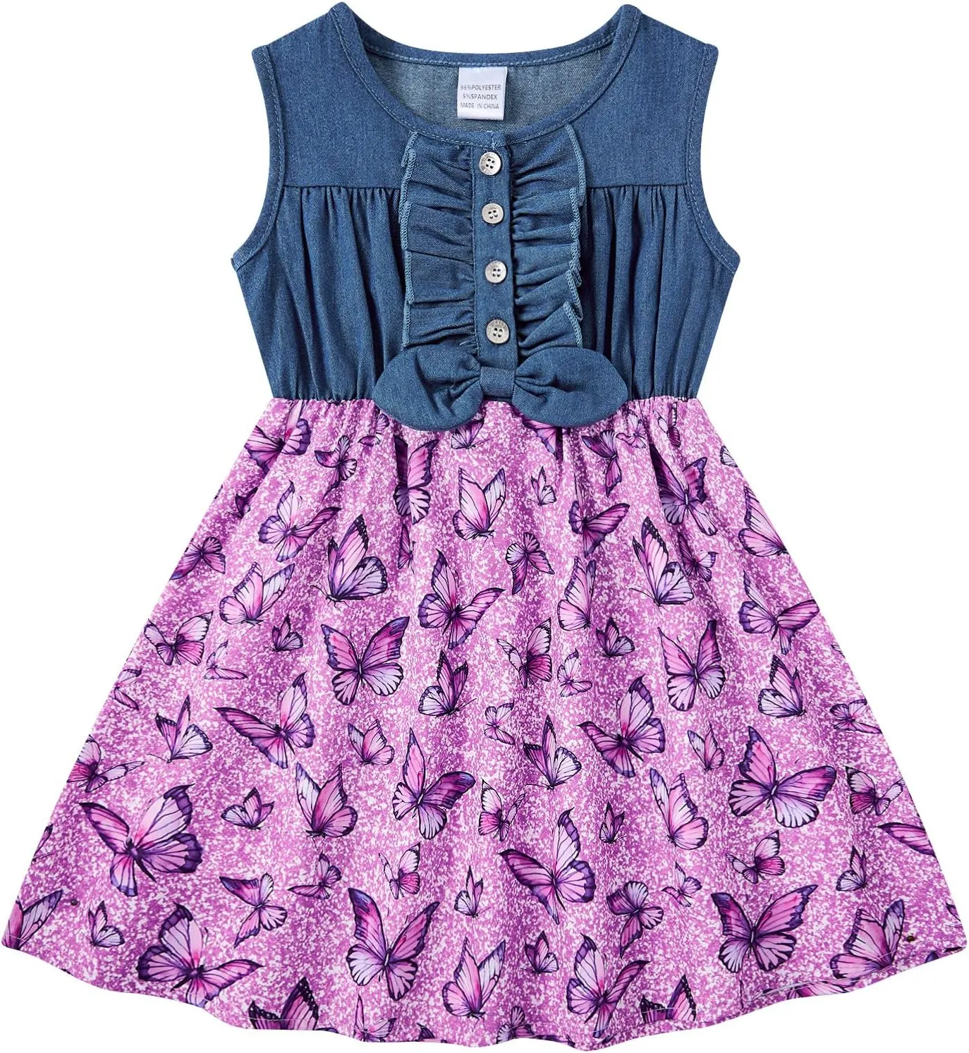 Enlifety 2-8T Little Girls Dress Sleeveless Denim Top Summer Dresses Cowgirl Outfits