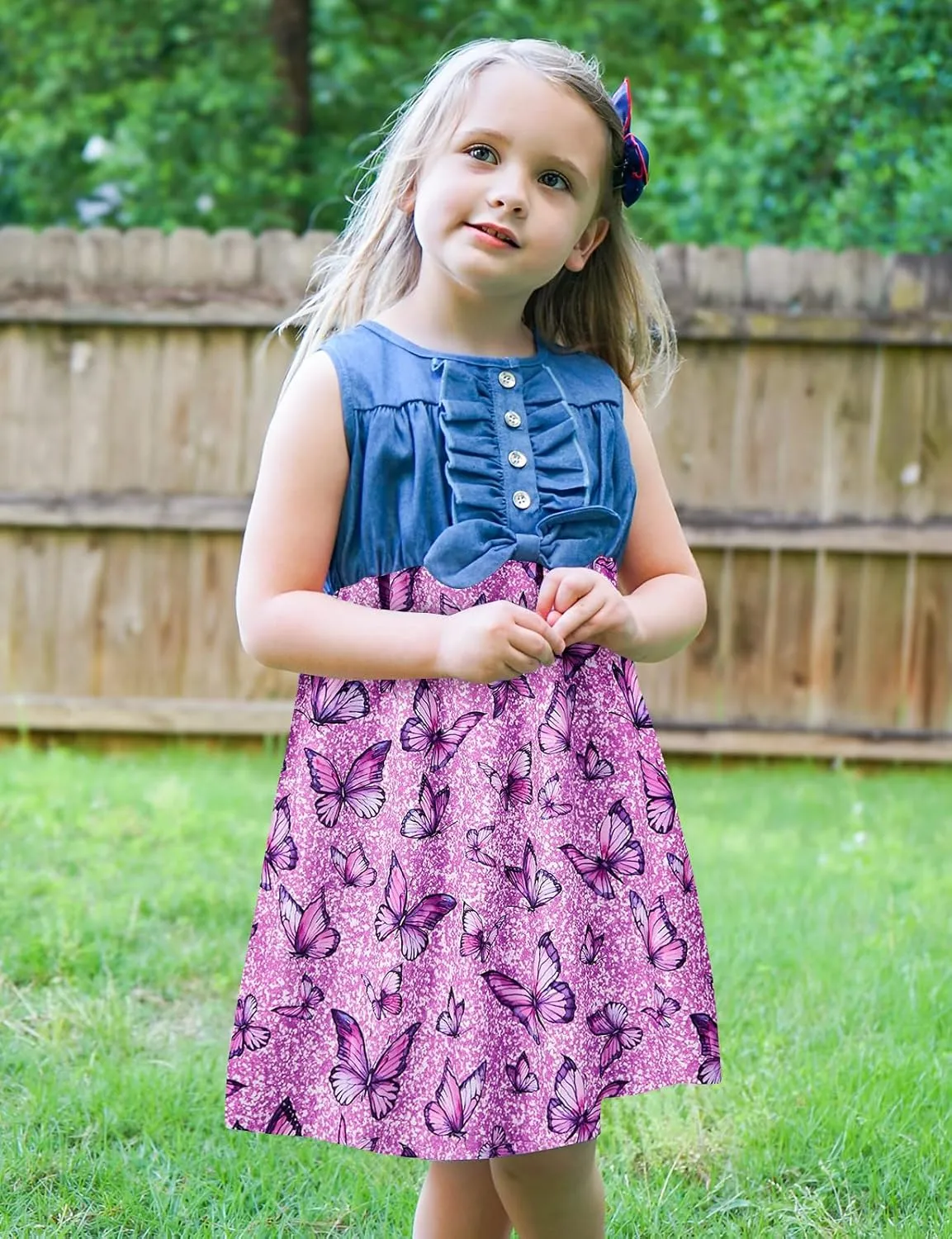 Enlifety 2-8T Little Girls Dress Sleeveless Denim Top Summer Dresses Cowgirl Outfits