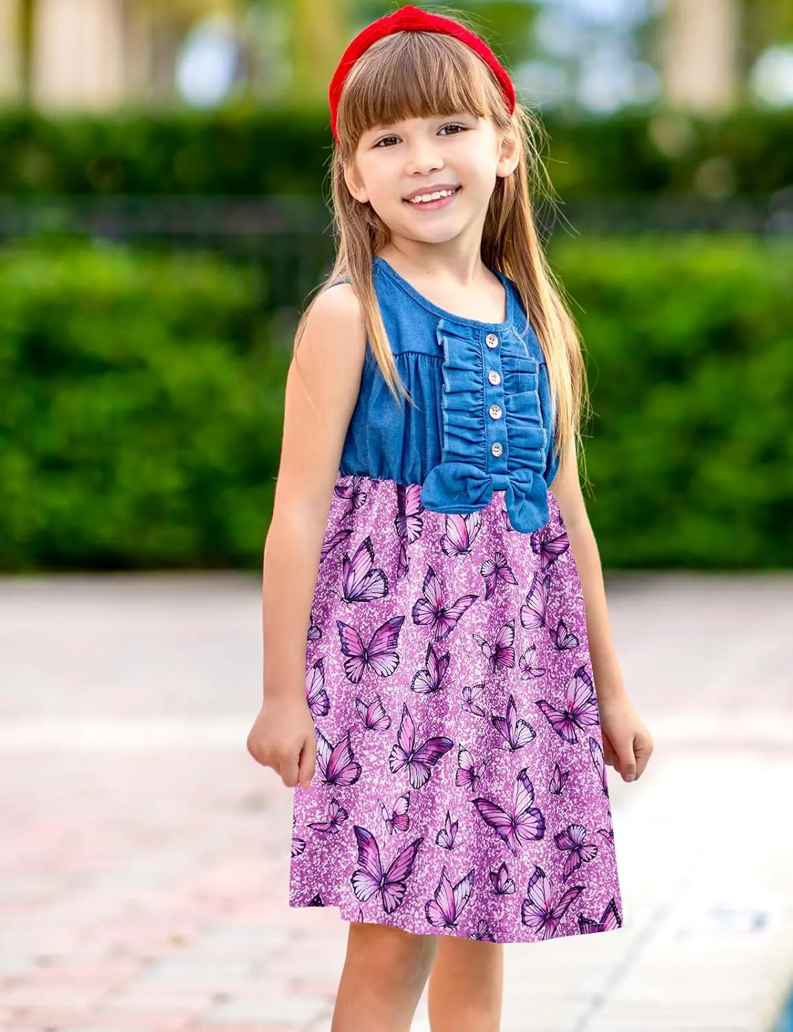 Enlifety 2-8T Little Girls Dress Sleeveless Denim Top Summer Dresses Cowgirl Outfits