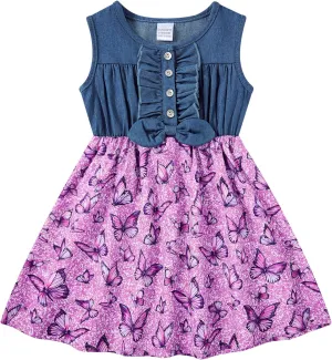 Enlifety 2-8T Little Girls Dress Sleeveless Denim Top Summer Dresses Cowgirl Outfits