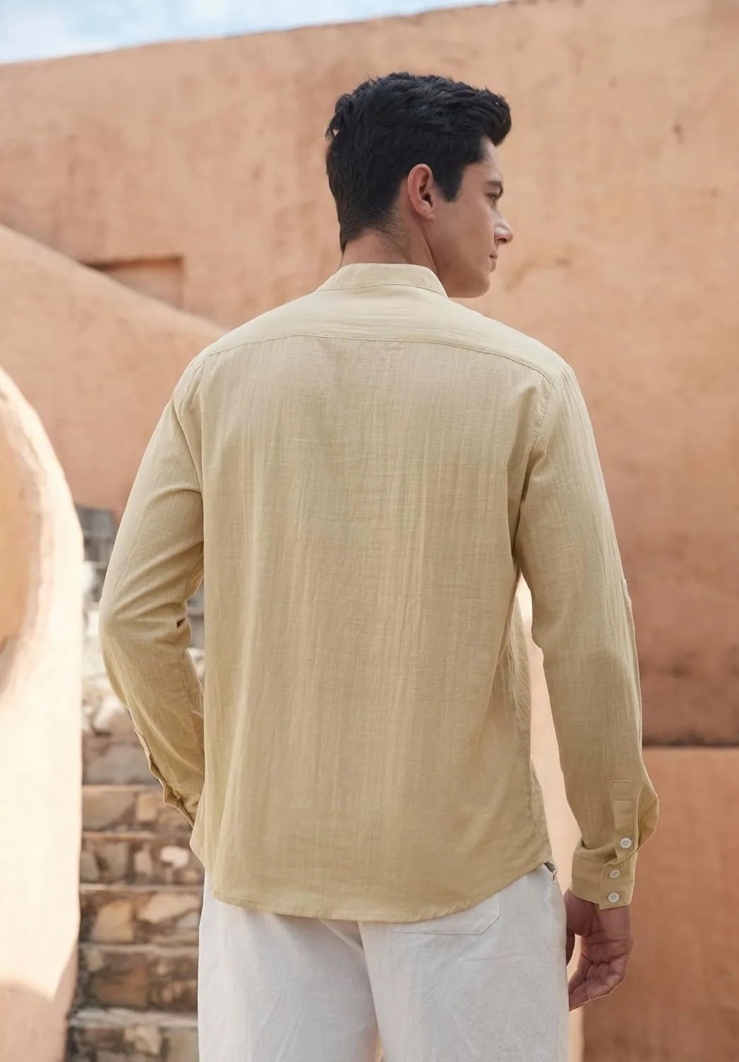 Enlision Mens Cotton Linen Henley Shirts Casual Long Sleeve Summer Beach Shirt Hawaii Hippie Button Down T-Shirt for Men