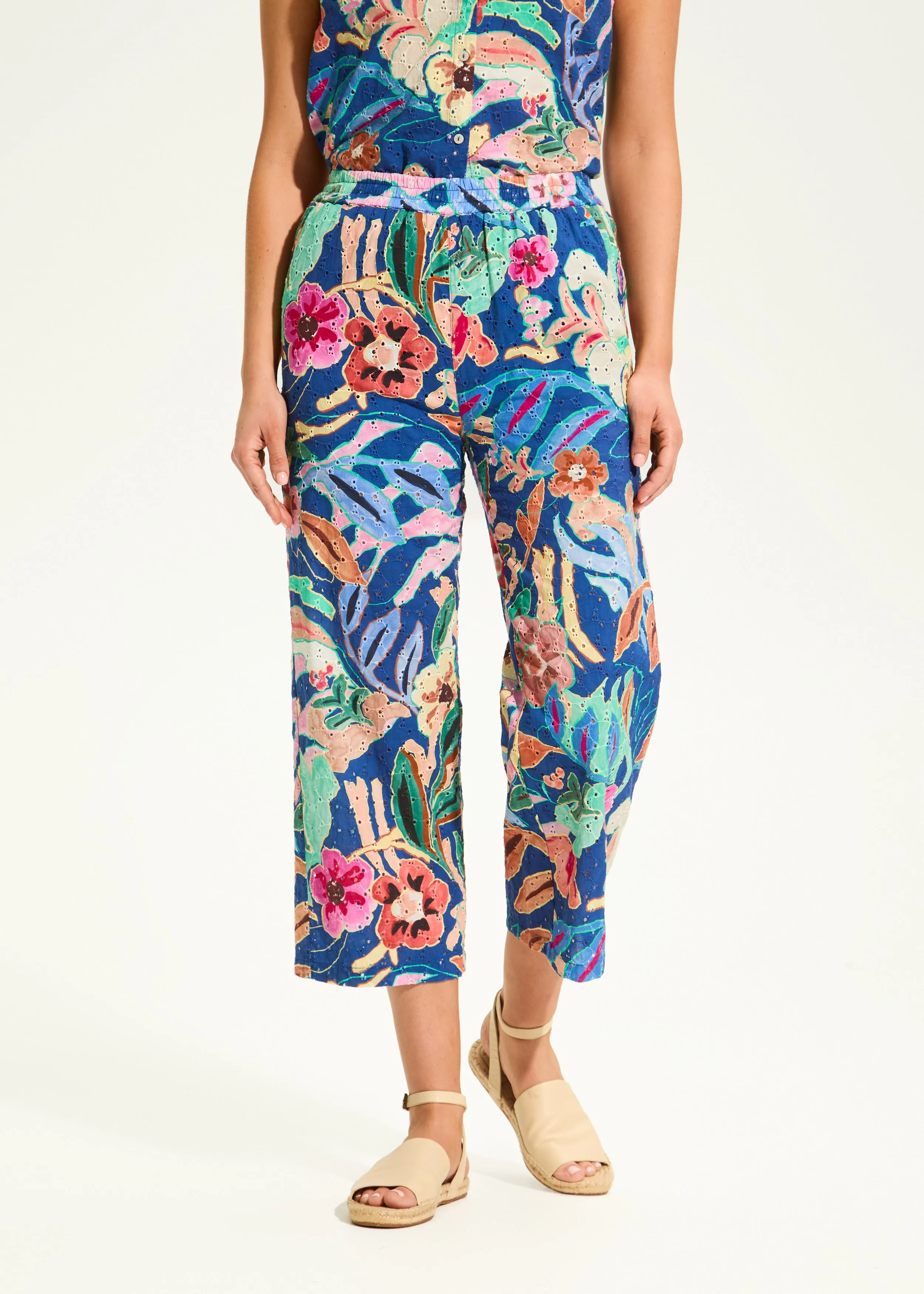 Eyelet Pull-On Crop Wide Leg Denim, Pop Camo Floral